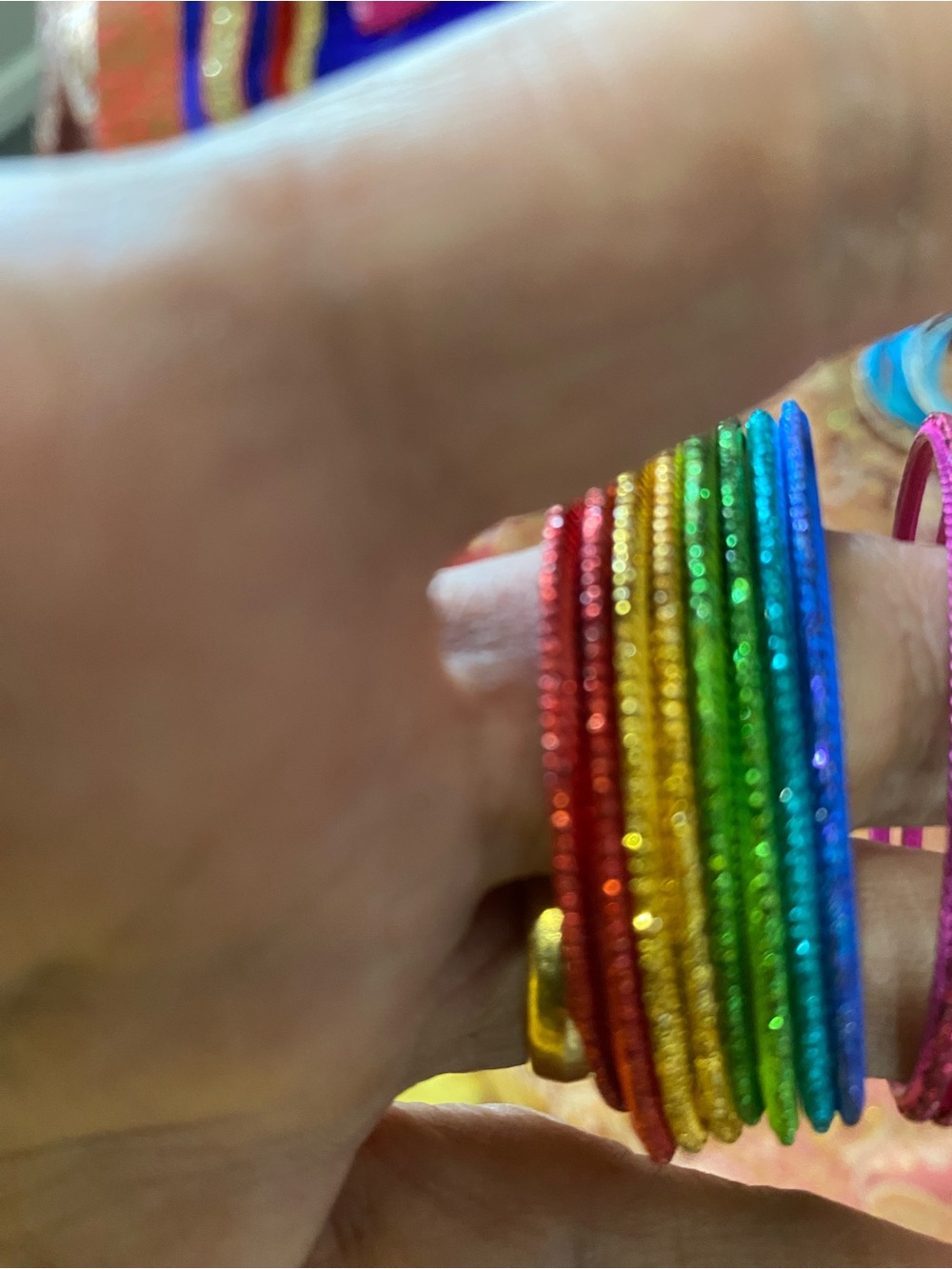 Vibrant Rainbow Glitter Bangle Set for girls